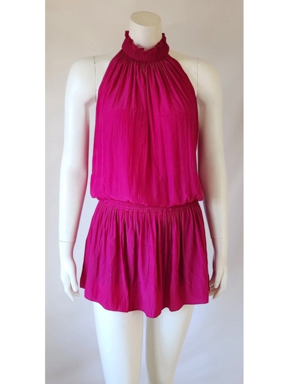 Ramy Brook Karoline Smocked Halter Mini Dress Fushia- Size Small